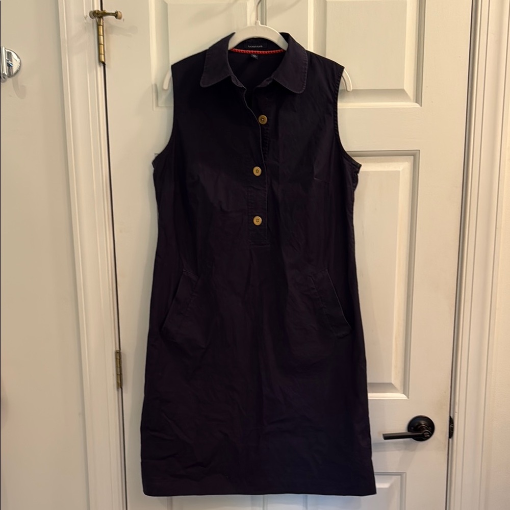 Lands' End Navy Sleeveless Midi Dress with Button Details